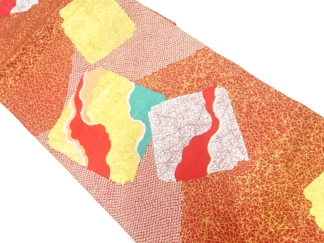 アンティーク　色紙に道長取り模様織出し名古屋帯（着用可）